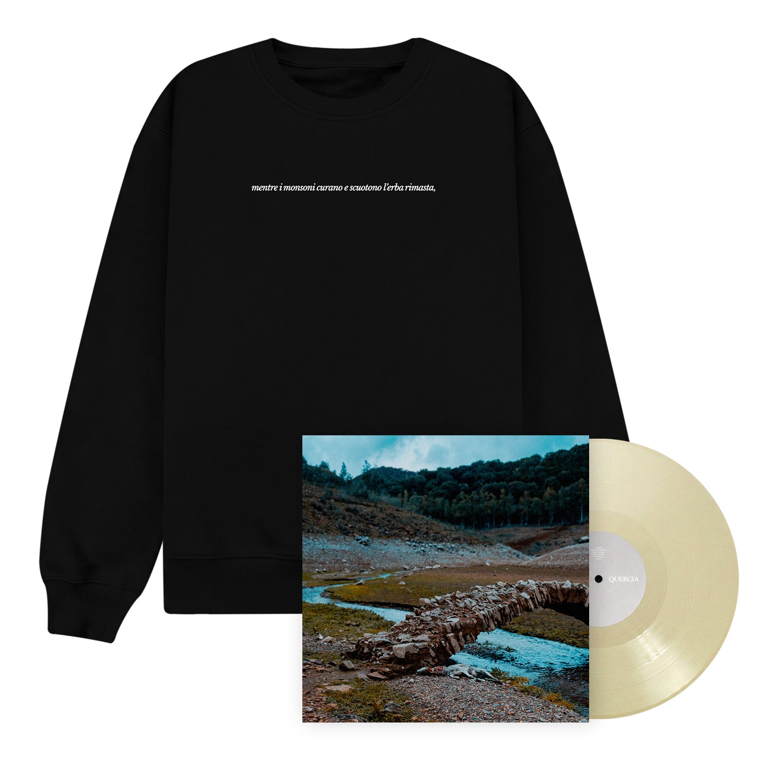 Quercia "Mentre I Monsoni Curano e Scuotono L'Erba Rimasta," "Tracce" Crewneck Bundle